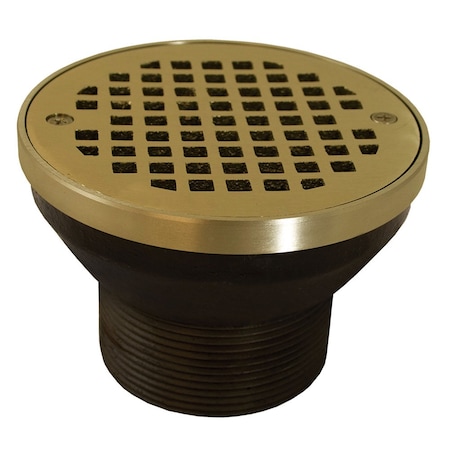 Jones Stephens 3-1/2in IPS Cast Iron Spud for Heavy Duty Drain Bodies, 6in Polished Brass Round Strainer D62137